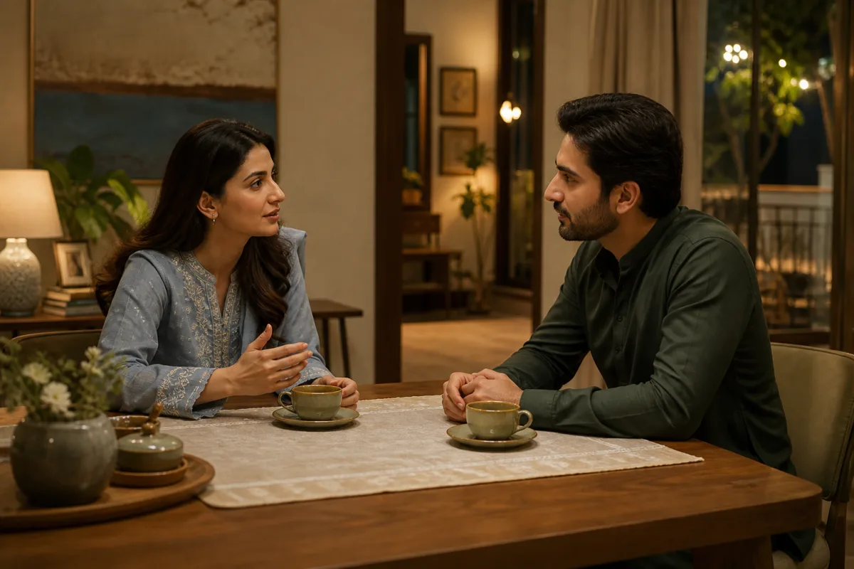 Pakistani woman moving to a safer space after pausing a heated conversation